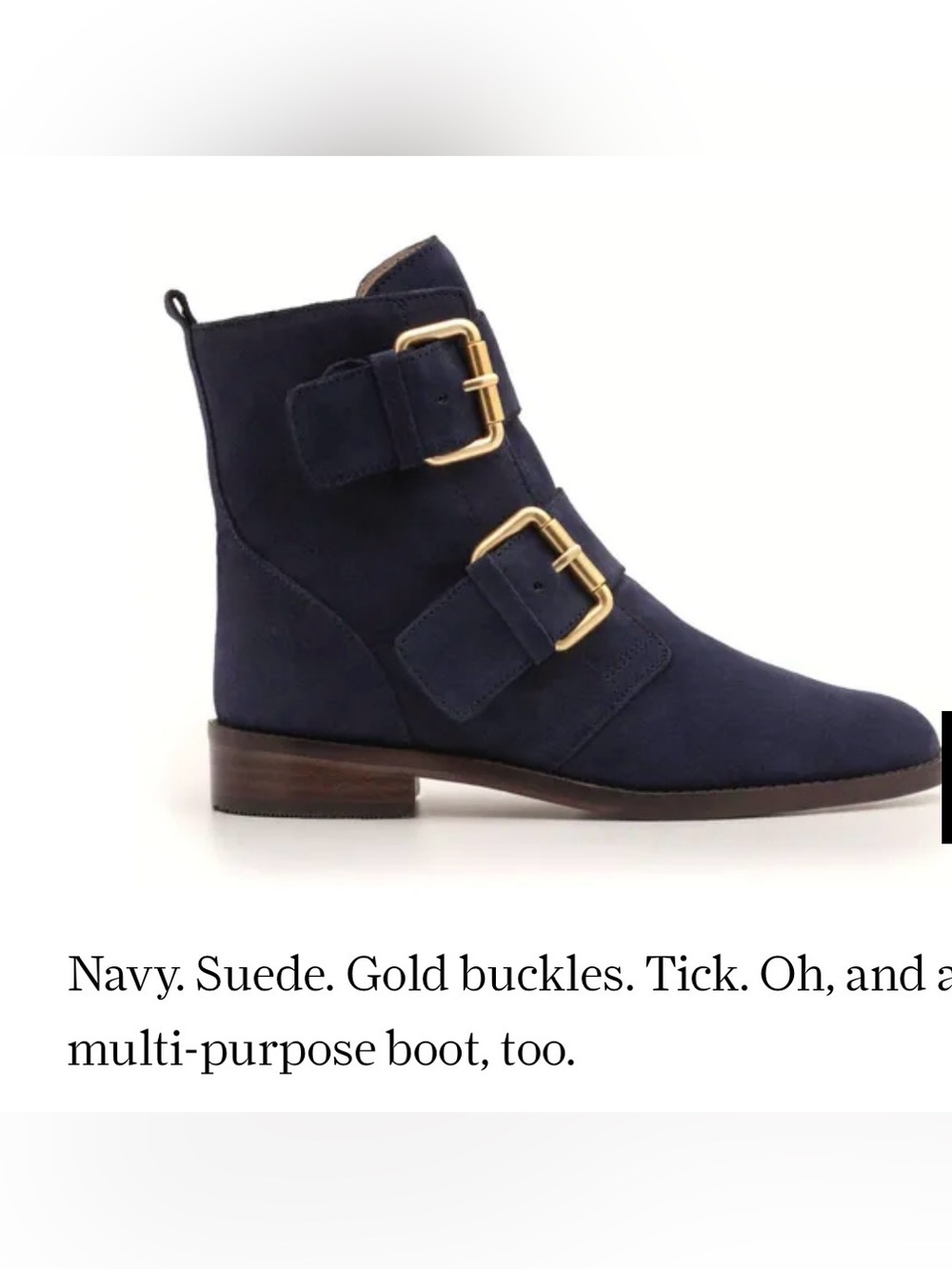 Boden Navy Suede Ankle Boots with Gold Buckles